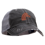 Horse Head Embroidered Frayed Mesh Cap