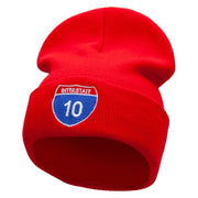 Interstate 10 Sign Embroidered 12 Inch Long Knitted Beanie