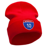 Interstate 10 Sign Embroidered 12 Inch Long Knitted Beanie