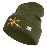 U.S. Army Cyber Corps Logo Embroidered 12 Inch Solid Knit Cuff Long Beanie Made in USA - Olive OSFM