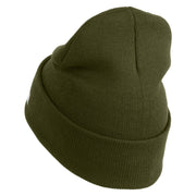 U.S. Army Cyber Corps Logo Embroidered 12 Inch Solid Knit Cuff Long Beanie Made in USA - Olive OSFM