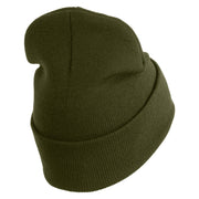 U.S. Army Cyber Corps Logo Embroidered 12 Inch Solid Knit Cuff Long Beanie Made in USA - Olive OSFM