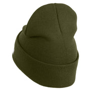 U.S. Army Special Forces Logo Embroidered 12 Inch Solid Knit Cuff Long Beanie Made in USA - Olive OSFM
