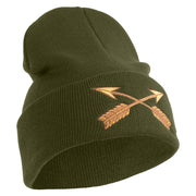 U.S. Army Special Forces Logo Embroidered 12 Inch Solid Knit Cuff Long Beanie Made in USA - Olive OSFM