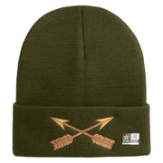 U.S. Army Special Forces Logo Embroidered 12 Inch Solid Knit Cuff Long Beanie Made in USA - Olive OSFM