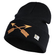 U.S. Army Special Forces Logo Embroidered 12 Inch Solid Knit Cuff Long Beanie Made in USA - Black OSFM