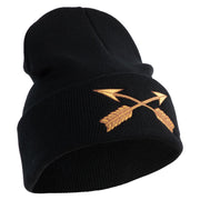 U.S. Army Special Forces Logo Embroidered 12 Inch Solid Knit Cuff Long Beanie Made in USA - Black OSFM