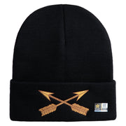 U.S. Army Special Forces Logo Embroidered 12 Inch Solid Knit Cuff Long Beanie Made in USA - Black OSFM