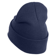 U.S. Army Special Forces Logo Embroidered 12 Inch Solid Knit Cuff Long Beanie Made in USA - Navy OSFM