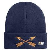 U.S. Army Special Forces Logo Embroidered 12 Inch Solid Knit Cuff Long Beanie Made in USA - Navy OSFM