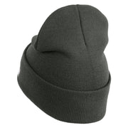 U.S. Army Special Forces Logo Embroidered 12 Inch Solid Knit Cuff Long Beanie Made in USA - Charcoal OSFM