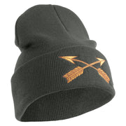 U.S. Army Special Forces Logo Embroidered 12 Inch Solid Knit Cuff Long Beanie Made in USA - Charcoal OSFM