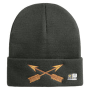 U.S. Army Special Forces Logo Embroidered 12 Inch Solid Knit Cuff Long Beanie Made in USA - Charcoal OSFM