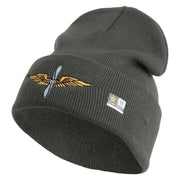 U.S. Army Aviation Logo Embroidered 12 Inch Solid Knit Cuff Long Beanie Made in USA - Charcoal OSFM