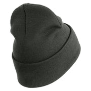 U.S. Army Aviation Logo Embroidered 12 Inch Solid Knit Cuff Long Beanie Made in USA - Charcoal OSFM