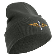 U.S. Army Aviation Logo Embroidered 12 Inch Solid Knit Cuff Long Beanie Made in USA - Charcoal OSFM