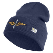 U.S. Army Aviation Logo Embroidered 12 Inch Solid Knit Cuff Long Beanie Made in USA - Navy OSFM