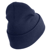 U.S. Army Aviation Logo Embroidered 12 Inch Solid Knit Cuff Long Beanie Made in USA - Navy OSFM