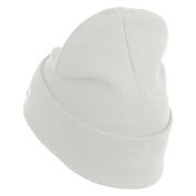 U.S. Army Aviation Logo Embroidered 12 Inch Solid Knit Cuff Long Beanie Made in USA - White OSFM