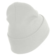 U.S. Army Aviation Logo Embroidered 12 Inch Solid Knit Cuff Long Beanie Made in USA - White OSFM