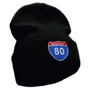 Interstate Highway 80 sign Embroidered 12 Inch Long Knitted Beanie