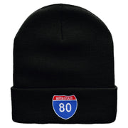 Interstate Highway 80 sign Embroidered 12 Inch Long Knitted Beanie