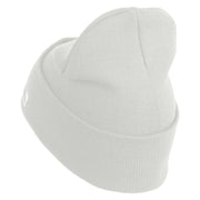 U.S. Army 1st Armored Division Logo Embroidered 12 Inch Solid Knit Cuff Long Beanie Made in USA - White OSFM