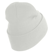 U.S. Army 1st Armored Division Logo Embroidered 12 Inch Solid Knit Cuff Long Beanie Made in USA - White OSFM