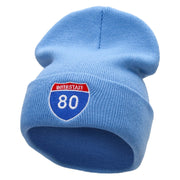 Interstate Highway 80 sign Embroidered 12 Inch Long Knitted Beanie