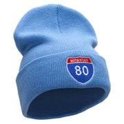 Interstate Highway 80 sign Embroidered 12 Inch Long Knitted Beanie