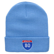 Interstate Highway 80 sign Embroidered 12 Inch Long Knitted Beanie