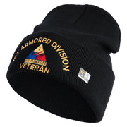 U.S. Army 1st Armored Division Logo Embroidered 12 Inch Solid Knit Cuff Long Beanie Made in USA - Black OSFM