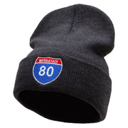 Interstate Highway 80 sign Embroidered 12 Inch Long Knitted Beanie