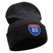 Interstate Highway 80 sign Embroidered 12 Inch Long Knitted Beanie