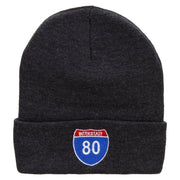 Interstate Highway 80 sign Embroidered 12 Inch Long Knitted Beanie