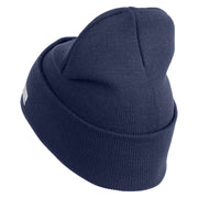 U.S. Army 1st Armored Division Logo Embroidered 12 Inch Solid Knit Cuff Long Beanie Made in USA - Navy OSFM