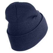 U.S. Army 1st Armored Division Logo Embroidered 12 Inch Solid Knit Cuff Long Beanie Made in USA - Navy OSFM