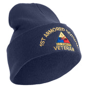 U.S. Army 1st Armored Division Logo Embroidered 12 Inch Solid Knit Cuff Long Beanie Made in USA - Navy OSFM