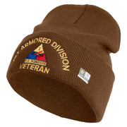 U.S. Army 1st Armored Division Logo Embroidered 12 Inch Solid Knit Cuff Long Beanie Made in USA - Coyote-Brown OSFM