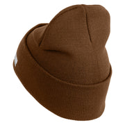 U.S. Army 1st Armored Division Logo Embroidered 12 Inch Solid Knit Cuff Long Beanie Made in USA - Coyote-Brown OSFM