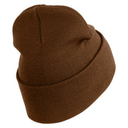 U.S. Army 1st Armored Division Logo Embroidered 12 Inch Solid Knit Cuff Long Beanie Made in USA - Coyote-Brown OSFM