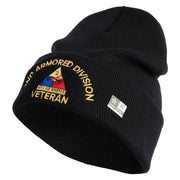 U.S. Army 2nd Armored Division Logo Embroidered 12 Inch Solid Knit Cuff Long Beanie Made in USA - Black OSFM