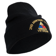 U.S. Army 2nd Armored Division Logo Embroidered 12 Inch Solid Knit Cuff Long Beanie Made in USA - Black OSFM