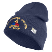 U.S. Army 2nd Armored Division Logo Embroidered 12 Inch Solid Knit Cuff Long Beanie Made in USA - Navy OSFM