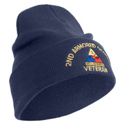 U.S. Army 2nd Armored Division Logo Embroidered 12 Inch Solid Knit Cuff Long Beanie Made in USA - Navy OSFM