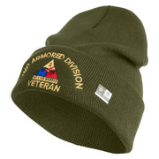 U.S. Army 2nd Armored Division Logo Embroidered 12 Inch Solid Knit Cuff Long Beanie Made in USA - Olive OSFM