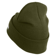 U.S. Army 2nd Armored Division Logo Embroidered 12 Inch Solid Knit Cuff Long Beanie Made in USA - Olive OSFM
