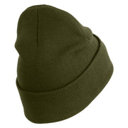 U.S. Army 2nd Armored Division Logo Embroidered 12 Inch Solid Knit Cuff Long Beanie Made in USA - Olive OSFM