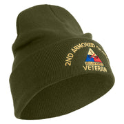 U.S. Army 2nd Armored Division Logo Embroidered 12 Inch Solid Knit Cuff Long Beanie Made in USA - Olive OSFM