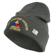 U.S. Army 2nd Armored Division Logo Embroidered 12 Inch Solid Knit Cuff Long Beanie Made in USA - Charcoal OSFM